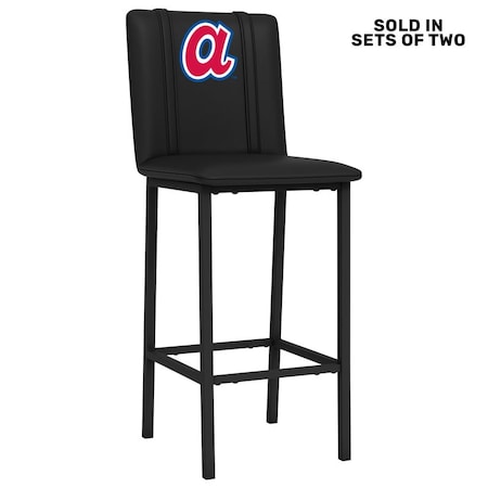 Dreamseat Bar Stool 500 with Atlanta Braves Cooperstown Primary, 2PK XZ500BSDBLK-PSCOOP0005A